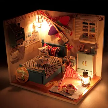 Lesena 3D Lutke Villa Model DIY Lutka Hiša Pohištvo Miniaturni češnjo Lutka Hiša Za Otroke, Odrasli Darilo za Rojstni dan