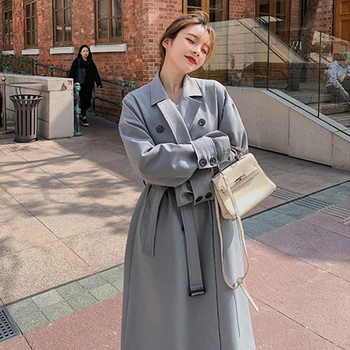 Ly Varey Lin 2020 Pomlad Jesen Ženske Dvojno Zapenjanje Mid-dolg Jarek Plašč Priložnostne Poslovnih Letnik Gumb Windbreaker Outwear