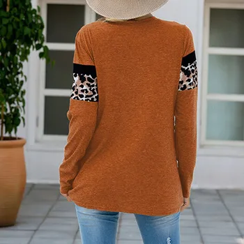 Moda Leopard Mozaik Bluzo Majica Svoboden O-Vrat Vrhovi Priložnostne Jeseni, Pozimi Ženske Ženske Ženske Dolg Rokav Blusas Puloverju