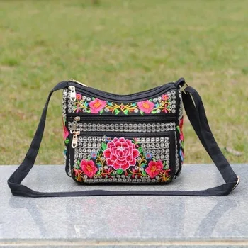 Moda Narodne Vezenine Nakupovanje torbice!Lepo Vezeni Cvetlični Ženske Ramenski&Crossbody vrečke Vse-tekmo Platno Torbice