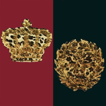 Moda vezenje sequins leopard krono čebel suknjič obliži osebnost T-shirt dekoracijo ročno zašiti Aplicirano šivalni pribor