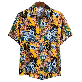 MONERFFI Kakovosti Harajuku Plaži Rokavi Moški Kratek Rokav Hawaiian Majica Priložnostne Poletje Tiskanja Moških Bluzo Svoboden Deskanje Srajca