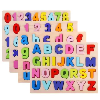 Montessori Lesene Puzzle Igrače Za Otroke Abeceda Število 3d Puzzle Pisane Črke Digitalno Obliko Geometrije Tekmo Count Otrok Igrača