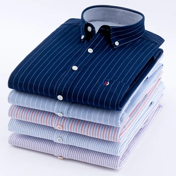 Moška Oxford Bombaž Moda Trak Priložnostne Majice z Dolgimi Rokavi Retro Slogu Visoko Kakovost Načrta za Moške Obleko Srajce Bluzo