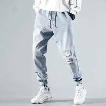 Moški Svetlo Modre Kavbojke Harem Hlače 2020 Mens Ulične Priložnostne Hip Hop Traper Hlače Moški Modni Jeans, 4XL