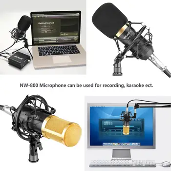 Neewer SZ-800 Kondenzatorski Mikrofon Kit - Mic, 48V Fantomsko Napajanje, Boom Škarje Roko Stojalo+ Šok Gori, XLR Moški-Ženska