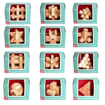 Novo Prodaje Otrok 12Pcs Leseni Bukov Kong Ming Zaklepanje Puzzle Luban Zaklepanje Nastavite Izobraževalne Igrače za Odrasle Božično Darilo