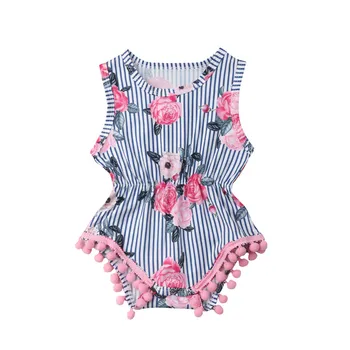 Novorojenega Dojenčka Baby Dekle Cvetlični Romper Jumpsuit Brez Rokavov Trak Žogo Tassel Sunsuit Obleke Poletje