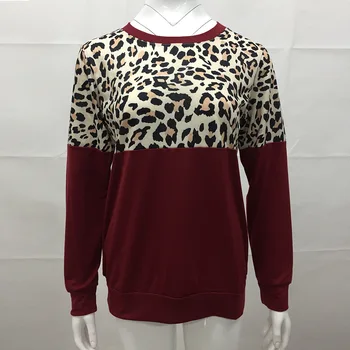 Oblačila UVRCOSclothing UVRCOS 2019 Jeseni Žensk Leopard Posadke Vratu Dolgo Sleeved Zgornji del Oblačila T-shirt