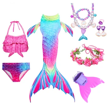 Obleke morska deklica Rep z Monofin Flipper Poletje Swimmable Bikini Otrok Kostum Cosplay Halloween Party Dress Dekleta Oblačenja