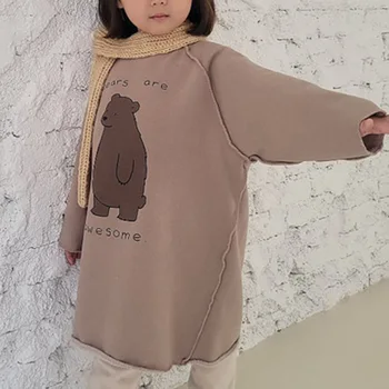 Otroške zimske obleke Japonske deklice tujih slog medved risanka terry runo ohlapen pulover obleko