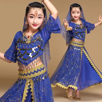Ples trebuh Kostum za Otroke Bollywood Obleko za Dekle Dan Otrok Orientalski Ples Krila Indija Uspešnosti 3pcs 5pcs Set