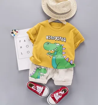 Poletje 2021 Novih Otroci Oblačila Dinozaver Otrok Kratka sleeved Set T-majica + Hlače za Fantje in Dekleta, 2 kos Obleke, dojenčkov, otrok,