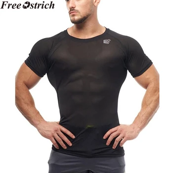Poletne Moške Fitnes Tanke T-Shirt Kratek Rokav Nemoteno Dihanje Očesa O-vrat Vrhovi Čiste Barve Priložnostne Plus Velikost Moški Modni tshirt