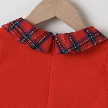 Pozimi leta 2020 Dekleta Obleko Baby Dekleta Srčkan Obleko z Dolgimi Rokavi Rdeče Kariran Luštna Punca Obleko Vestido 2-6T