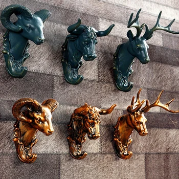 Retro Živali steno kavljem dekor ustvarjalni dom dodatki smole kljuke umetnosti zlato jelena glavo haljo kavljem doma bar fashion okras darilo