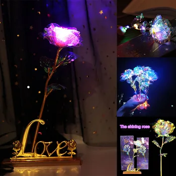 Romantični Pisane LED Pravljice Umetno Rose Galaxy Rose Cvetje Za Dekle, Prijatelj Valentinovo Darilo Poročno zabavo Doma Dekor
