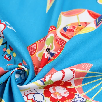 Ročno diy tkanina za ženske obleko kimono krpo modro dno fan Papir Žerjav tiskane tkanine lepe moda obleko tkanine