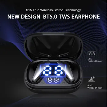 S15 TWS 5.0 Brezžična tehnologija Bluetooth 5.0 Slušalke Mini Šport Sweatproof slušalke Touch Control Samodejno Seznanjanje Stereo Bas Slušalke