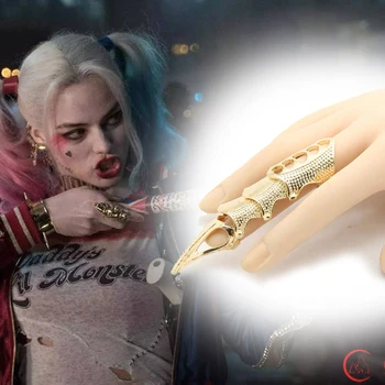 Samomor Moštva Quinn Cosplay zlati kosti obroč Lahko ukrivljen Harley Quinn Anime dodatki