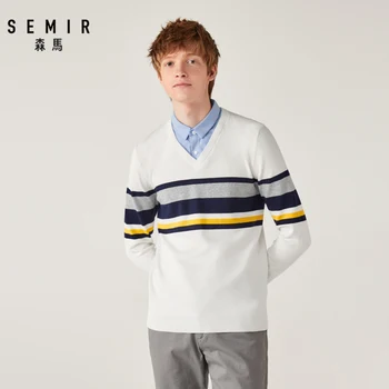 SEMIR Ponaredek dve moški pulover 2020 pomlad novo dolg rokav srajco ovratnik hit barvnih stripes bombaž sweater moški