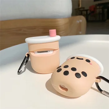 Slušalke Primeru Za Apple Airpods Luštna 3D Cartoon Mehurček Mleko Čaj Silikonski Anti-Spusti Slušalke Primeru Za Airpods 1/2 Prenosni Polje