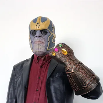 Thanos Latex Masko in Rokavice Film Halloween Kostum Cosplay Maske, Karneval Purim Maškarada prikriti žogo stranka obleko