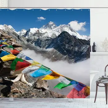 Tuš Zavesa Nastavite s Kavlji 66x72 Palcev Prikaz Potovanja Mt Everest Gokyo Ri Himal Dolini Način naravnih Parkov na Prostem Nuptse Barvita