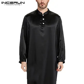 Udobno Saten Svila Moških Haljo Pižamo Dolgi Kopalni Plašč Salon Arabe Obleke Obleko Srajco Obleke Islamske Moških Oblačil Masculina