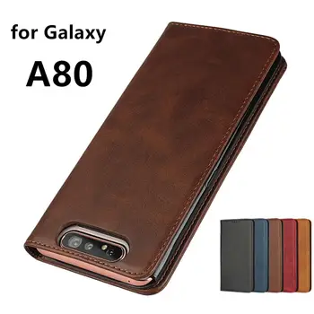 Usnjena torbica za Samsung Galaxy A80 Flip primeru imetnik kartice Tulec, Magnetna privlačnost Kritje Primera Denarnice Primeru