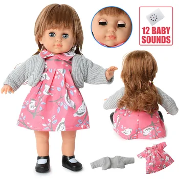 Veren rodi Punčko 14 cm, mehka Silikonska dolge lase, moda bebe Baby 36 cm Simulacije zvočni, obleko Lutka za Igrače dekleta darilo