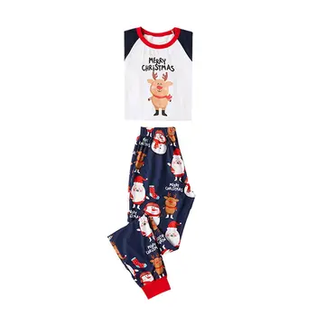 Vesel Božič 2020 Risanka Natisnjeni Pižamo Nastavite 2PCS Nastavite Mehko Dolg Rokav Elastični Pas Hlače Družino Ujemanja Obleke Sleepwear