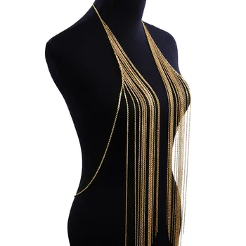 Večplastne rese telo verige modna oblačila telovnik zlato dolgo ogrlico pasu bikini nakit za ženske