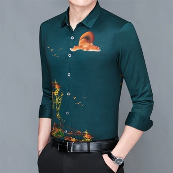 Visoka Kakovost Človek Cvetlični Obleko Jeseni Dolg Rokav Priložnostne Bombažne Majice Moški Digitalni Tisk Cvetje Oblačila Brezplačna Dostava