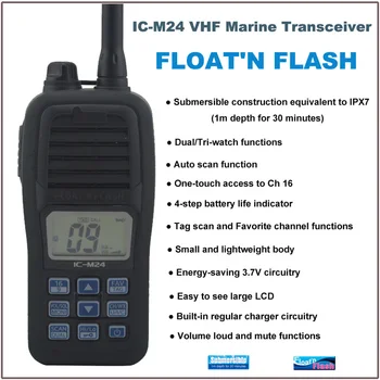 Vroče Prodaje FLOAT ' N FLASH IC-M24 VHF Morskih Sprejemnik, Nepremočljiva (Podvodna gradbena enakovredna IPX7) za icom