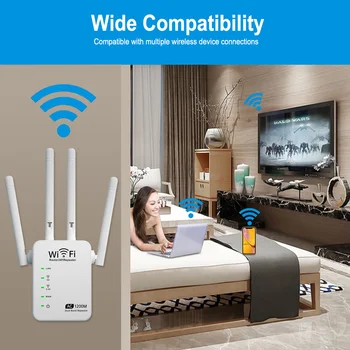 WiFi Range Extender 1200Mbps Dual Band 2,4/5GHz Wi-Fi Internetni Signal Booster Wireless Repeater za Usmerjevalnik Enostavno Namestitev WPS