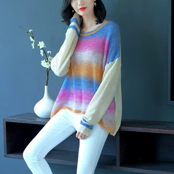 YISU Barve moher pulover Ženske jesensko zimski pulover pleten pulover priložnostne pletenine Prevelik pulover Svoboden volno jopica