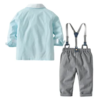 Za malčke Baby 2021 Novo Modro Jeseni Fantje Obleke, Jopiči Moda Bele Srajce Kariran Vrhovi Dolge Hlače 3pcs Nastavite Bombaž Chlidren Oblačila