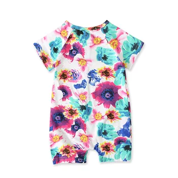 Za malčke baby dekle poletje kratek rokav cvet tiskanja outwear zadrgo, igralne obleke otroci baby dekleta jumpsuits kombinezon malčka sunsuits