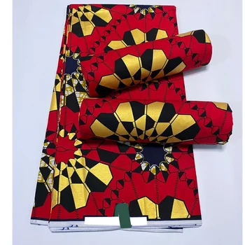 Zlato tiskanja afriške nov modni anakra bombaž afriške vosek tkanine nigerijski gane kitenge dashiki pravi vosek tkanine 6yards G0005