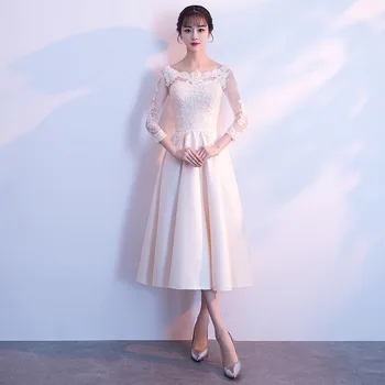 Šampanjec Družico Poročno Obleko Kitajskih Žensk Imrpoved Qipao Eleganten Čipke Dolg Rokav Cheongsam Vestidos Oversize XS-XXXL