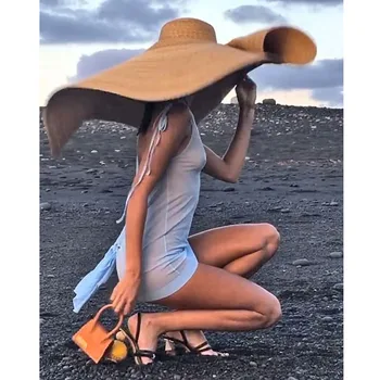 Ženska Moda Velika Nedelja Klobuk Plaži Anti-uv Zaščita pred Soncem Zložljive Slame Skp Zajema Prevelik Zložljiv Dežnik Plaži Klobuk