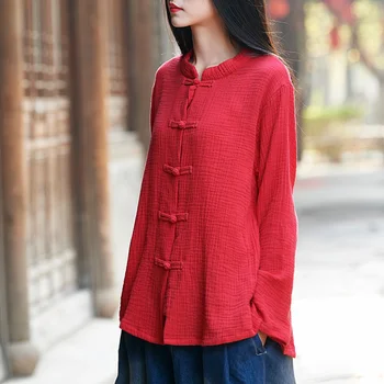 Ženske spomladi in jeseni vrhovi bombaž perilo nov modni bluzo jopico majica original retro ovratnik žensk blusas rdeče camisa