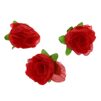 100 x Umetne Rože Glavo Vrtnice Deco Rozetaje DIY svate Krst RDEČA