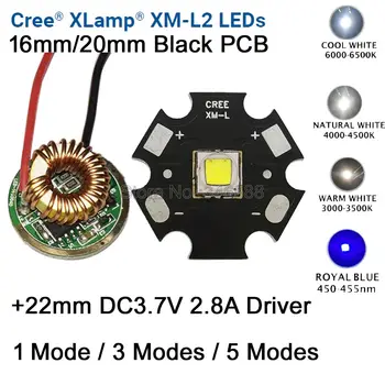 10W Cree XM-L2 T6 XML2 T6 LED Luči 20 mm, Črna PCB Bela Topla Bela, Nevtralno Bele + 22 mm 5 Načini Gonilnik Za DIY Svetilko Svetilka