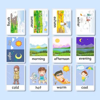 12Pcs Montessori Baby angleški Učnih Kartic Risanka Sezone Flash Kartic Za Otroke Zgodaj Izobraževalne Igrače Pomnilnika, ki je Igra Za Otroke