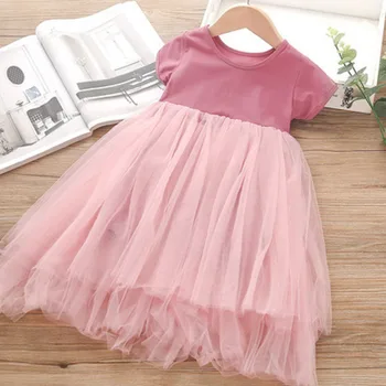 2020 Dekleta Obleko Poletje Kratka sleeved Puhasto Obleko Tutu Obleka za Maturantski Ples Obleko Roza Rdeča Modni Otroci Oblačila Za Dekleta