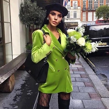 2020 Jeseni, Pozimi Novo Modno Elegantna Jopič Seksi Zelena Dolg Rokav Zapeto Žep Plašč Ženske Obleke Oblačila Plašči Vestidos