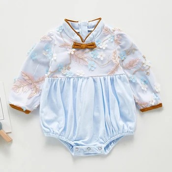 2020 Nov Baby One Piece Kitajski-Slog Baby Dekle Z Dolgimi Rokavi Sweet Princess Trikotnik Plazijo Oblačila Baby Dekle Oblačila