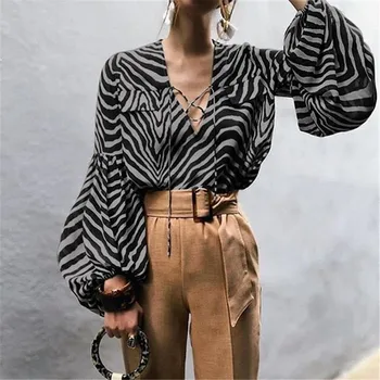 2020 Ženske, ohlapno Majico Pade Jeseni Vrhovi Dolg rokav Pika Leopard tiskanja Elegantno Bluzo Moda Povoj V Vratu OL Urad Elegancija Slog